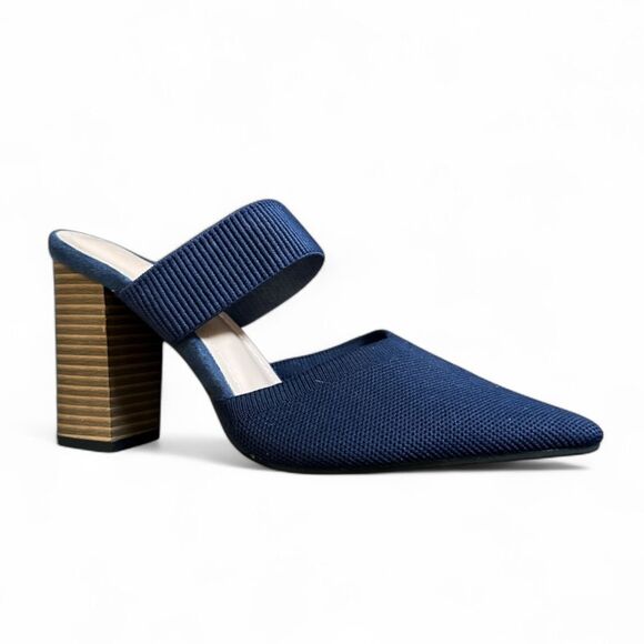 Shein Navy Blue Pointed Toe Knit Mule Block Heel Slip-On Shoes Size 7 - Picture 1 of 10